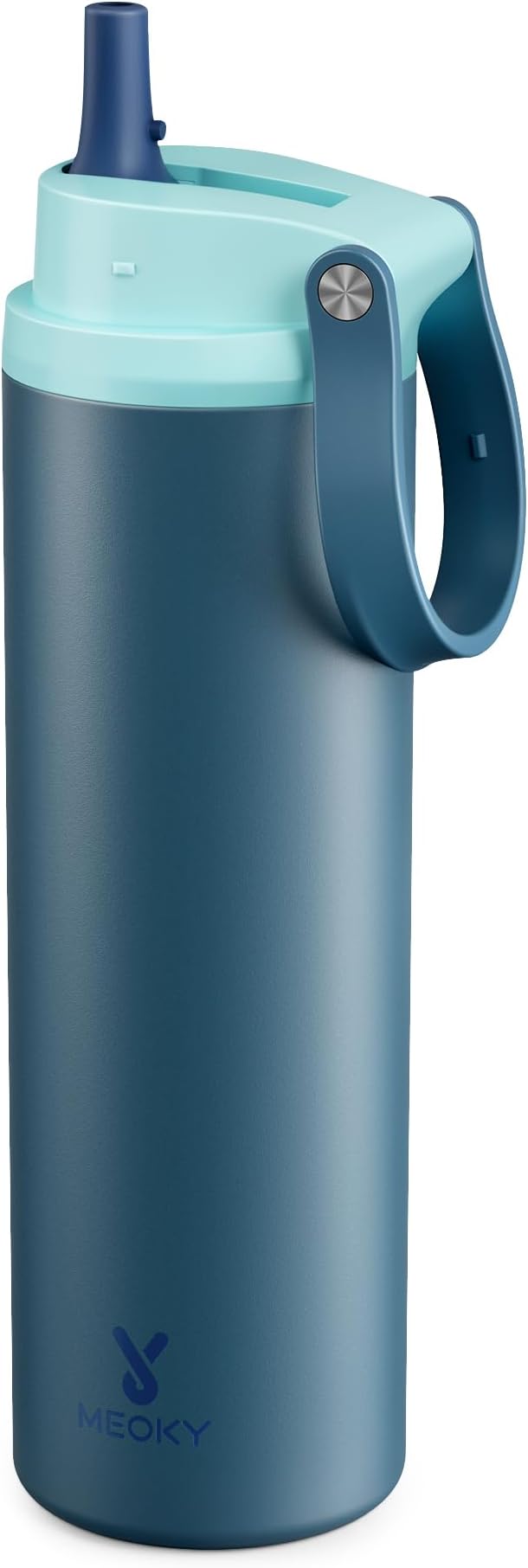 Meoky 24 oz Insulated Stainless Steel Water Bottle: Flip-to-Pop Straw, Leak Proof, 24H Cold, Wide Mouth, BPA-Free, Non-slip Base, Gym Water Bottle for Men Teen Boys, Denim