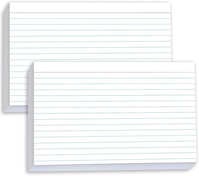 Pinovk 5x8 Index Cards, Ruled Front Blank Back, 100 White Heavyweight Cards, 160gsm Lined Note Cards for Study, Recipe, Cue Card and Office Use