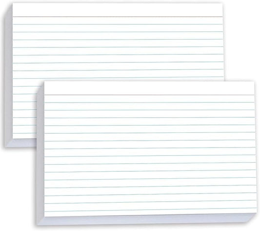 Pinovk 5x8 Index Cards, Ruled Front Blank Back, 100 White Heavyweight Cards, 160gsm Lined Note Cards for Study, Recipe, Cue Card and Office Use