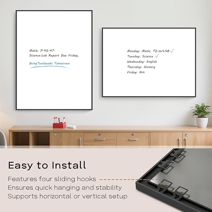 Large Whiteboard for Wall, 48'' x 36'' Big Magnetic Dry Erase White Board, Hanging Black Aluminum Frame Wipe Board for Home, Office, School