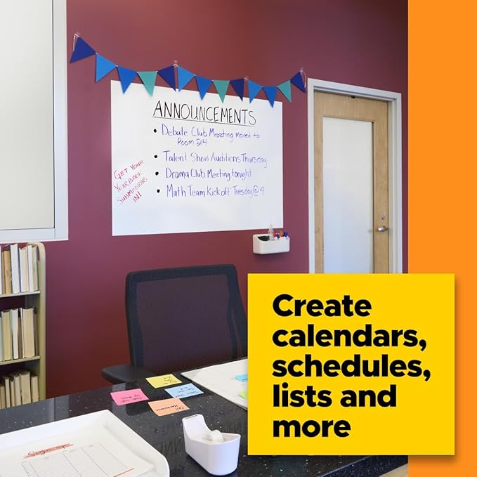 Post-it Dry Erase Whiteboard Film Surface for Walls, Doors, Tables, Chalkboards and More, Removable Sticky White Board, Stain-Proof, Easy Installation, 6 x 4 ft Roll (Pack of 6)