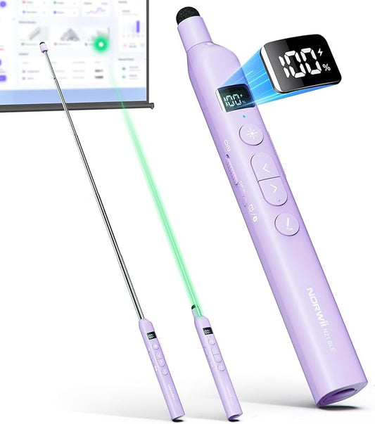 Norwii N21 Bluetooth Presentation Clicker with Telescopic Teaching Pointer, Presentation Remote with Retractable Stick for PowerPiont, Wireless Presenter, Slide Advancer - Purple