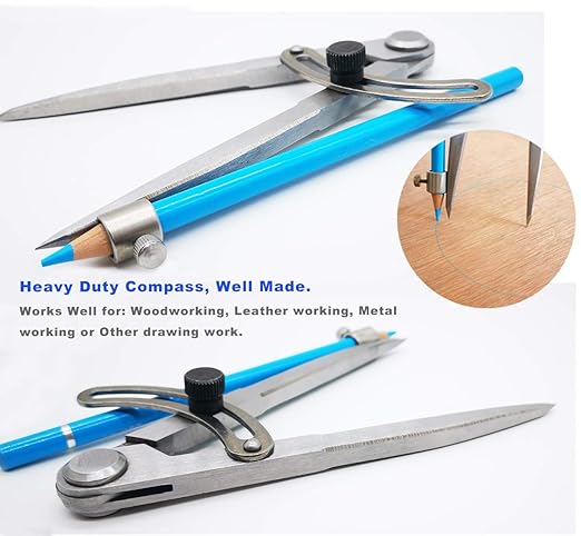 6/8/10 inch Professional Woodworking Compass with Pencil Holder & Lockable Wing, Geometry & Drafting Compass for Carpenter (6 inch)