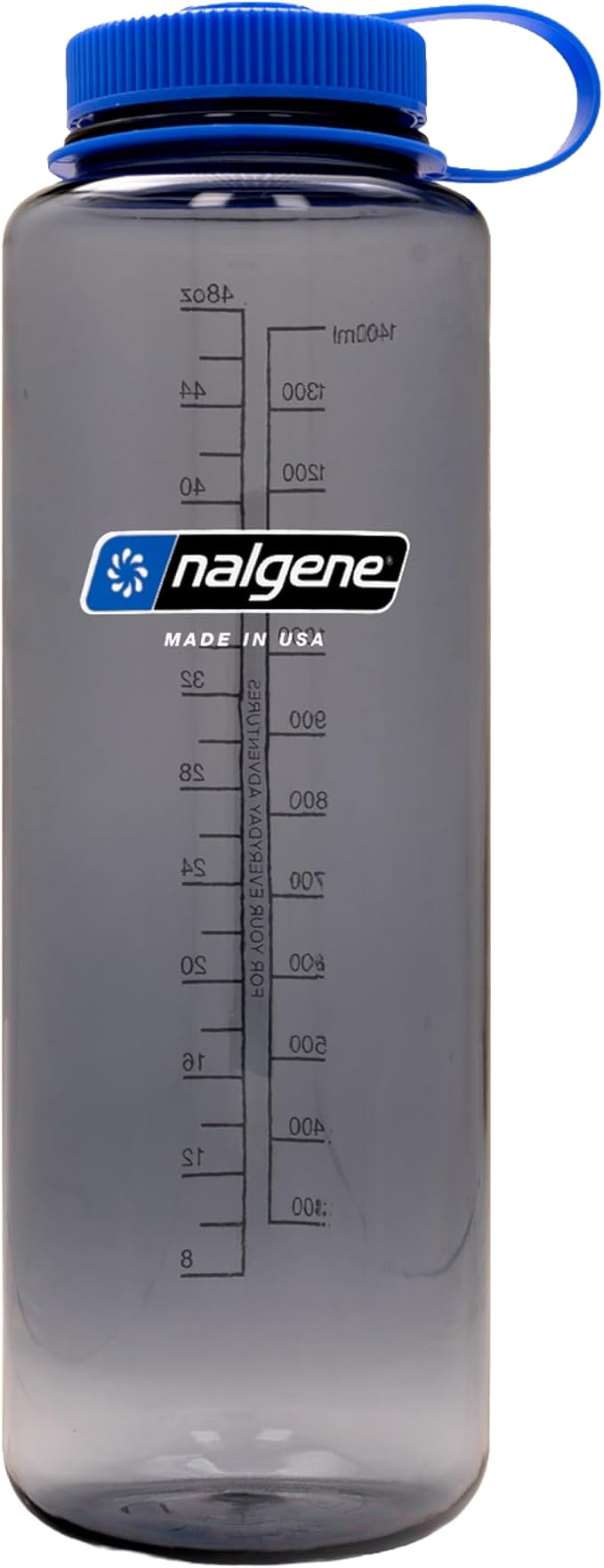 Nalgene 48 oz Wide Mouth Silo Water Bottle, Grey | BPA-Free, Durable & Lightweight, Leak Proof, Dishwasher Safe, Large Reusable Plastic Bottle for Hiking, Gym, Work & Travel