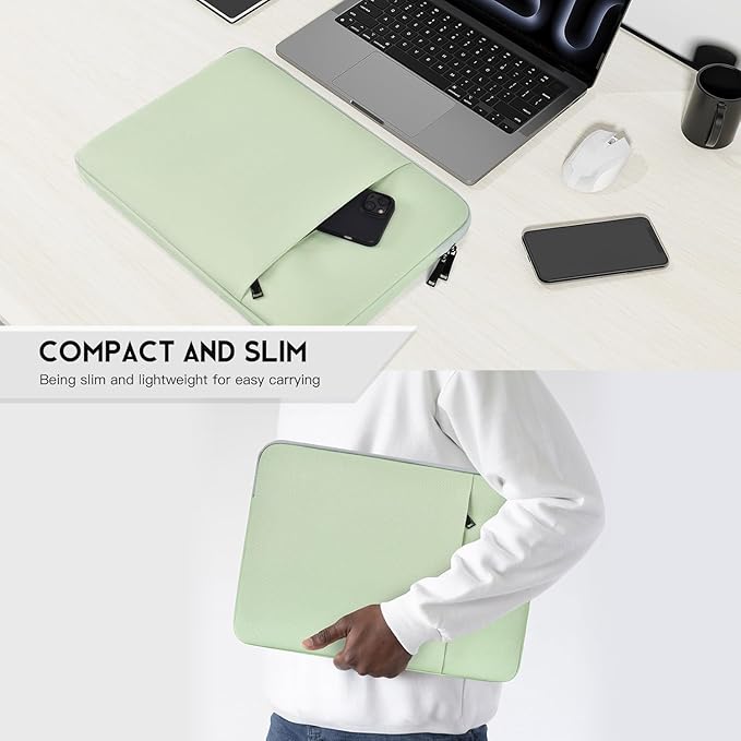 Laptop Sleeve Case 15.6 16 inch, Shockproof Protective Computer Carrying Cover with Accessory Pocket, Water-Resistant Travel Laptop Bag for HP, Dell, Lenovo, Acer, ASUS, Chromebook -Mint Green