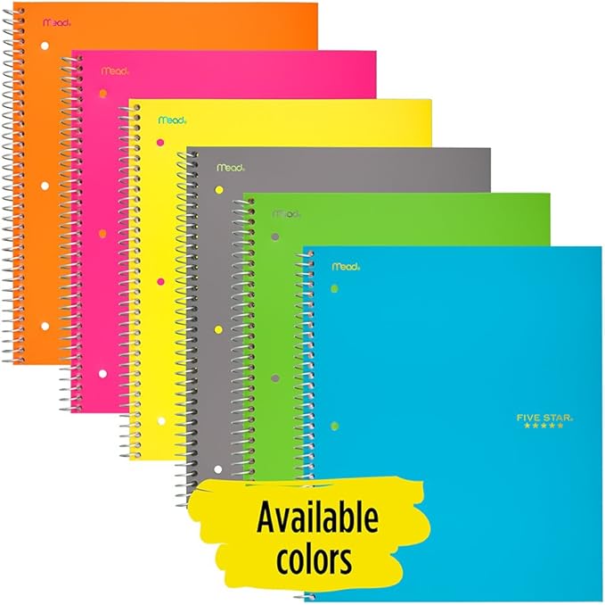 Five Star Spiral Notebook, 5 Subject, College Ruled Paper, 200 Sheets, 11" x 8-1/2", Pink (73519)