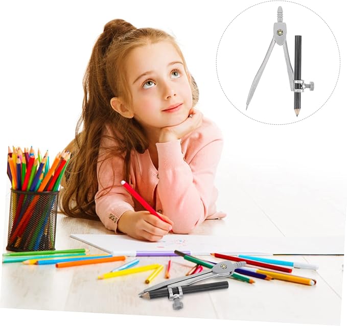 LALAFINA 2pcs Professional Geometry Compass Pencil Holder and Screw-Mount Design for Accurate Drafting Drawing and Measuring for Students and Office Use