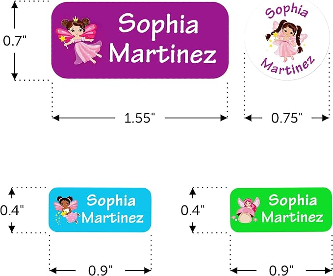 Waterproof Custom Name Stickers (135 Labels) - Personalized Daycare Labels for Clothing, Water Bottles, Lunch Boxes & School Supplies - Ideal for Camp & Daycare - No-Iron (Fairy)