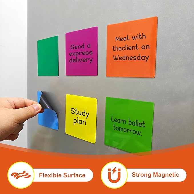18 Packs, 4" x 4" Dry Erase Reusable Magnetic Sticky Notes, Magnets Labels, Widely Use to Post Notes for Whiteboard, Fridge, Locker, Cabinet, Door - Office & Classroom Supplies
