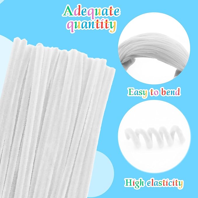 300PCS Pipe Cleaners,White Pipe Cleaners Craft,Arts and Crafts,Crafts, Craft Supplies,Art Supplies,Pipe Cleaners Bulk,Chenille Stems Supplies for DIY Hand Crafts, Bouquet Festivals Home Decorations