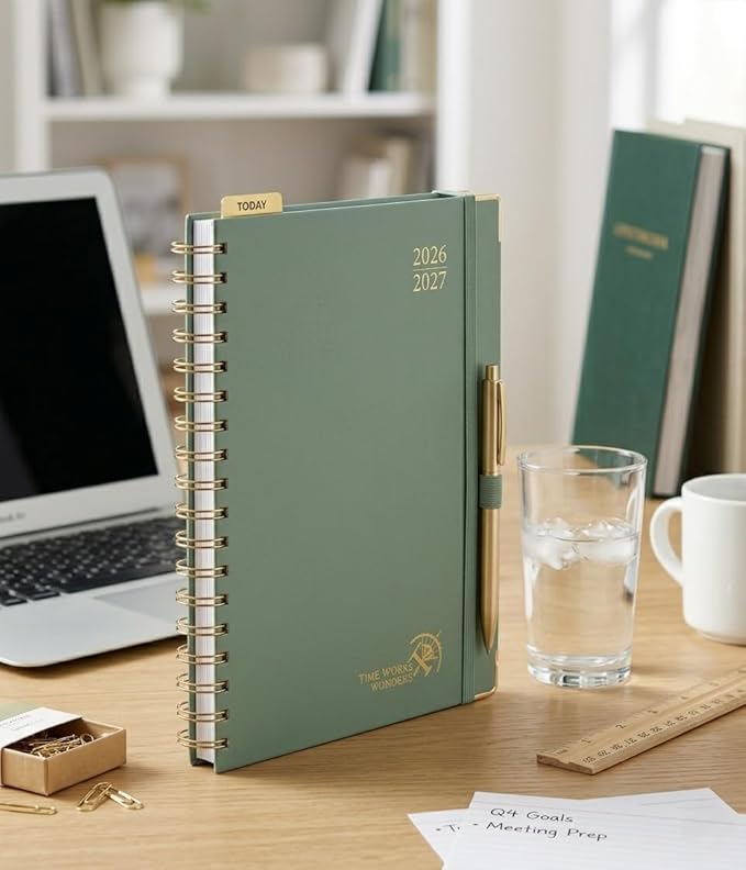 POPRUN 2026-2027 Monthly Planner, 18 Month Calendar (July 2026-Dec 2027), 7.5" x 9.5" B5 Spiral Hardcover Organizer with Dotted Note Pages, Professional Appointment Book for Business Office, Students & Teachers - Midnight Green