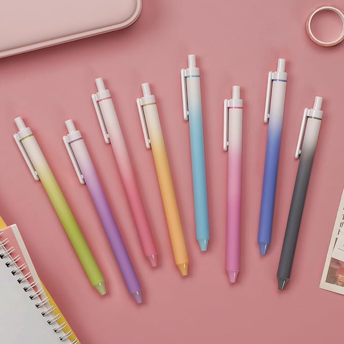 WRITECH Fine Point Gel Pens: 8ct Multi Colored 0.7mm Medium Point Retractable Assorted Color Ink Pen Smooth Writing for Journaling Coloring Gradient Barrel No Bleed & Smudge & Smear