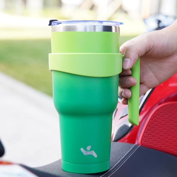 Konokyo 40 oz Tumbler with Handle and 2 Straw 2 Lid, Insulated Water Bottle Stainless Steel Vacuum Cup Reusable Travel Mug,Matcha Green