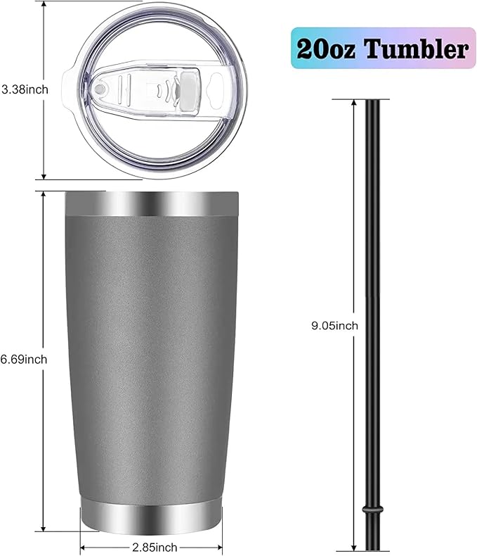 VEGOND 20oz Tumbler with Lid and Straw Stainless Steel Tumbler Cup Vacuum Insulated Double Wall Travel Coffee Mug Powder Coated Coffee Cup, Grey, 1 Pack