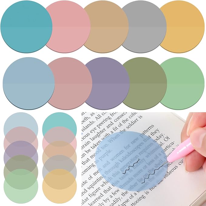 Sabary 500 Sheets Transparent Sticky Notes Round Translucent Sticky Notes Tabs Colorful Page Flags Stickers Clear Book Markers Bible Journaling Office Back to School Supplies(1.75 Inch,Classic)