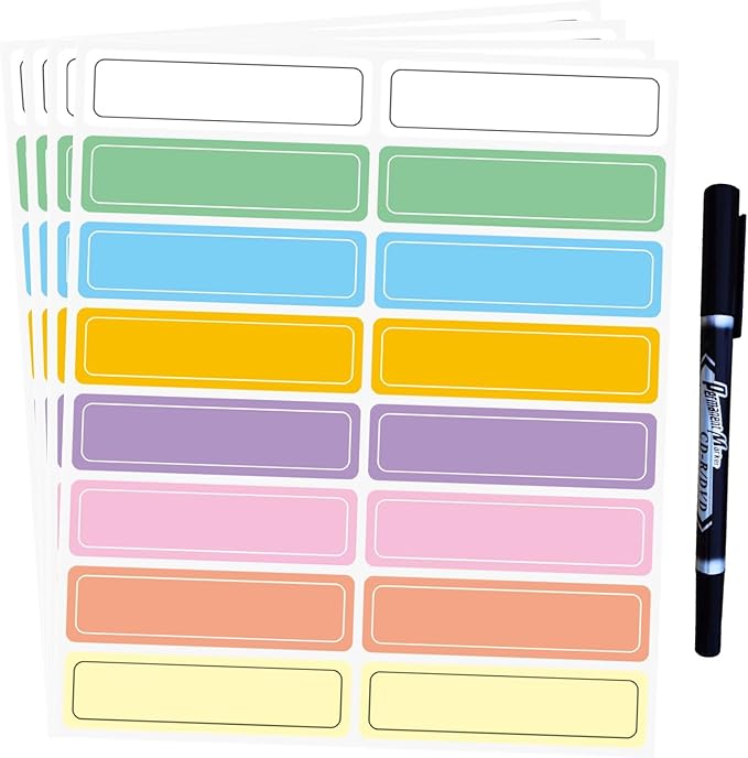 Assorted Colors Waterproof Removable Labels - 400PCS with Pen Adhesive Name Label Stickers for Water Bottles,Baby Daycare,Kids School Supplies,Home Office Organization