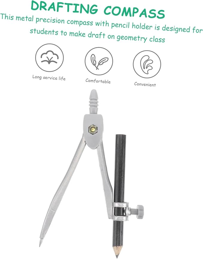 LALAFINA 2pcs Professional Geometry Compass Pencil Holder and Screw-Mount Design for Accurate Drafting Drawing and Measuring for Students and Office Use