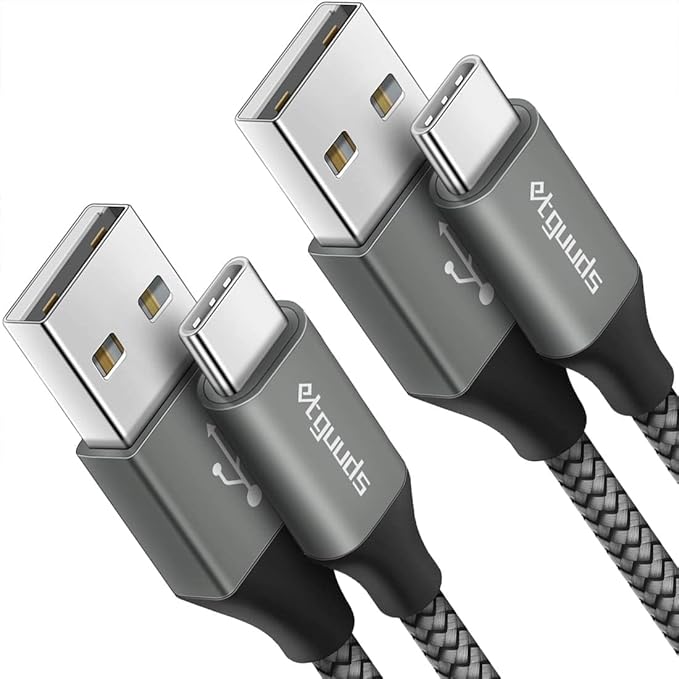 etguuds USB A to USB C Cable 6.6ft, 2-Pack, 3A Fast Charging Type C Charger Cord for iPhone 17 16 15 Pro Max 16e 17 Air, Samsung Galaxy S25 S24 S23 S22 S21 S20 A17 A16 A56 A55 Flip Fold, Gray