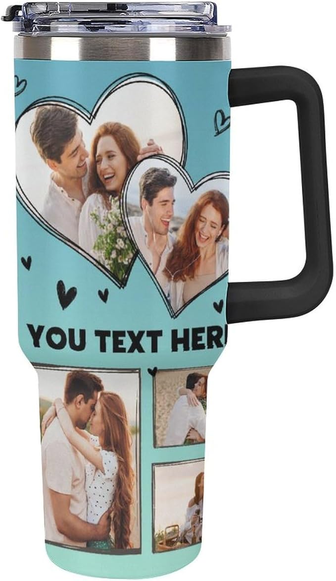 Personalized Tumbler Custom Vacuum Insulated Travel Mug Customizable Coffee Cup with Your Photos and Text Christmas Birthday Gift (40oz Design 3)