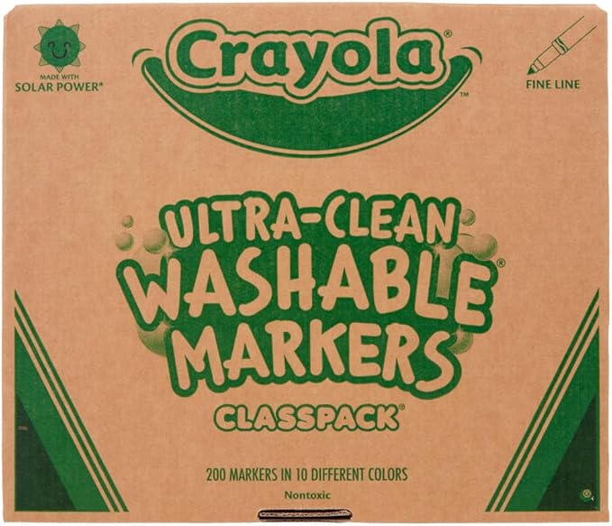 Crayola Ultra Clean Washable Markers Classpack (200ct), Teacher Classroom Must Haves, Bulk Markers for Preschool, Kindergarten & Elementary, Ages 3, 4, 5