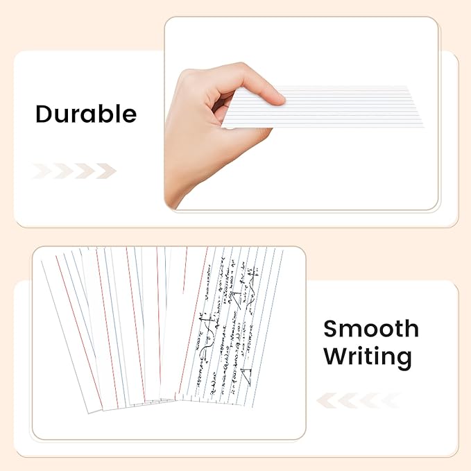300 Count White Index Cards 3x5 Inch - 180gsm Heavyweight Flash Card (50 Sheets Each), Durable & Portable Note Taking for Students, Teachers, Study Flashcards for Office School Supplies