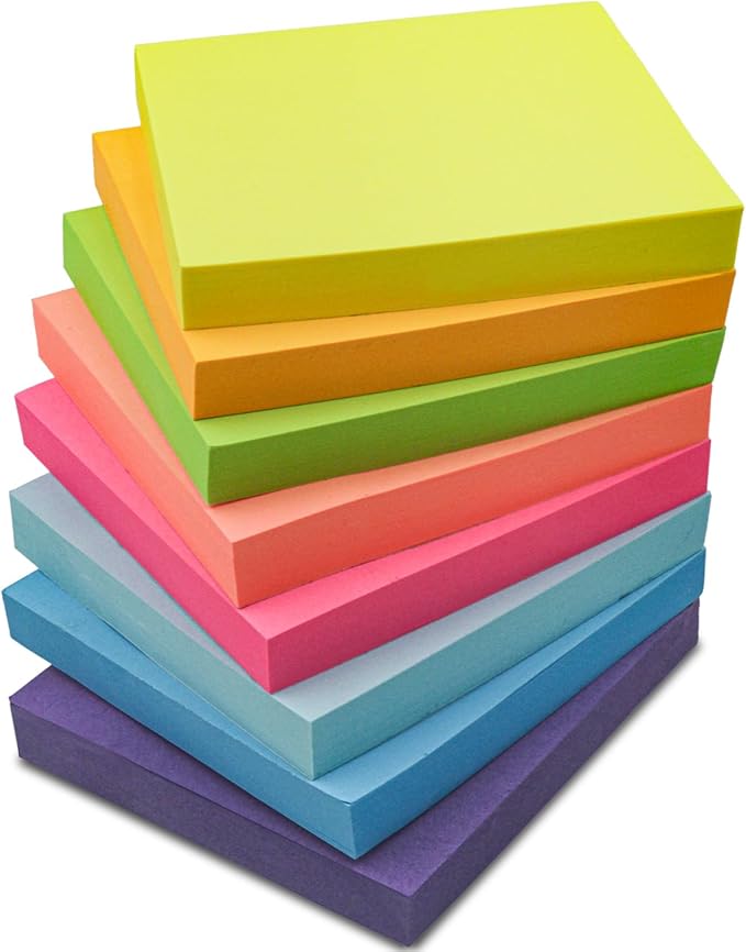 Sticky Notes 3x3, 8 Pack Sticky Pads 100 Sheet/Pad, Bulk Sticky Note Pads, Multicolor Self-Sticky Notes Pad - Teacher Classroom Must Haves, Back to School and Office Supplies Blank Desk Note Pads.