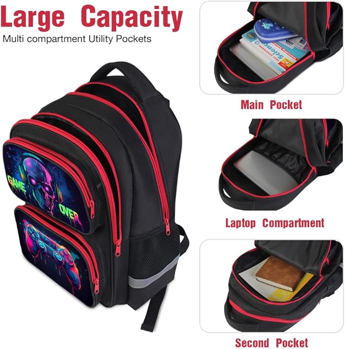 Cartoon Kids Backpack for School - 17 Inch Lightweight Bookbag with 3D Reflective Design & Luminous Safety Strips | Durable 600D Polyester, Adjustable Straps for Ages 6-18