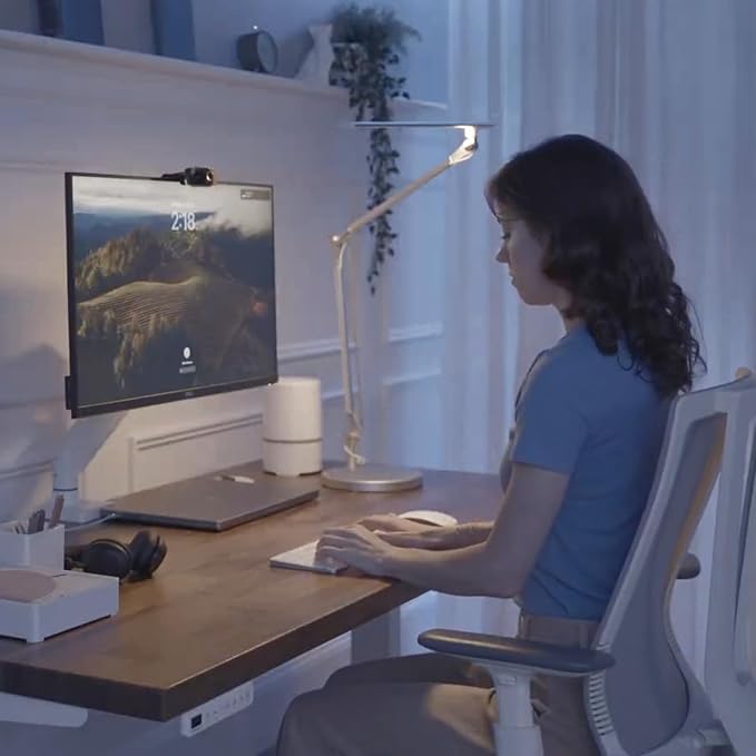 UPLIFT DESK E7 LED Desk Lamp – Adjustable 3 Color Modes, Dimmable Home Office Desk Light for Standing Desk, Dual Monitors, Aluminum Task Lamp (Silver Lamp, Silver Base)