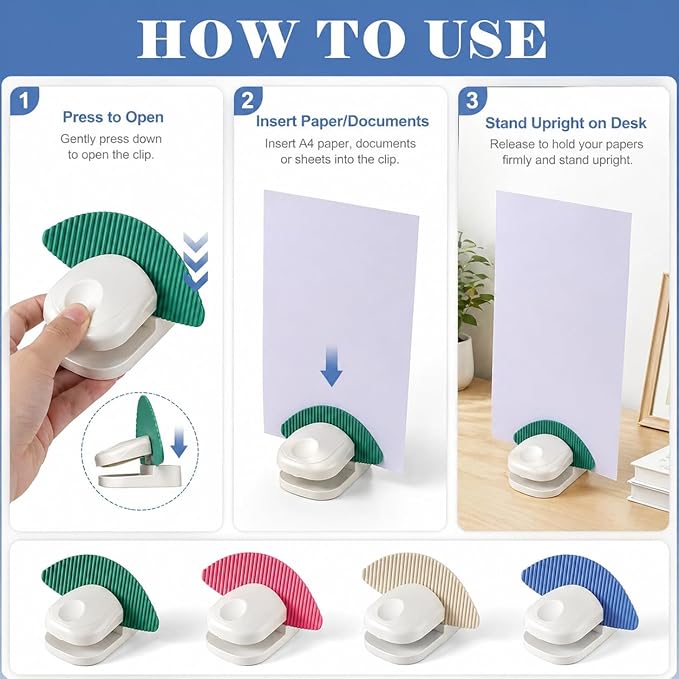 4Pcs Paper Holder Stand for Typing – Non-Slip Desktop Document Holder with Anti-Slip Pads, Foldable Portable Copy Stand for A4 Paper, Office Reading & Writing (White, Blue, Red, Green)