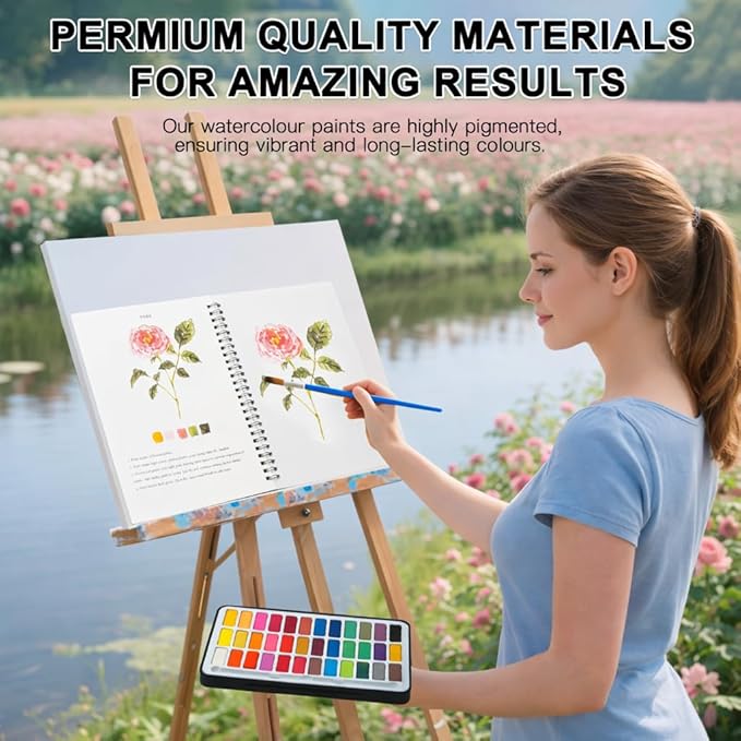 Watercolor Workbook Set with Solid Paint Palette – Guided Painting Pages + 36 Solid Colors – Beginner Friendly Art Practice Book for Home & Classroom Use (Animals)