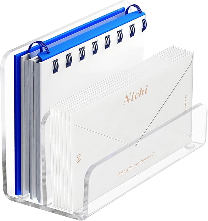 2 Compartments Acrylic Mail Holder, Vertical Letter Holder for Desk, Office Home File Envelope Mail Organizer Sorter for Desktop Bill Document Notebook (1)