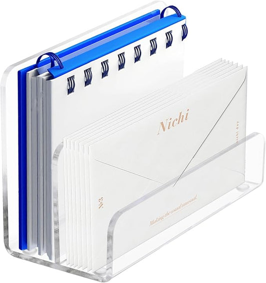 2 Compartments Acrylic Mail Holder, Vertical Letter Holder for Desk, Office Home File Envelope Mail Organizer Sorter for Desktop Bill Document Notebook (1)