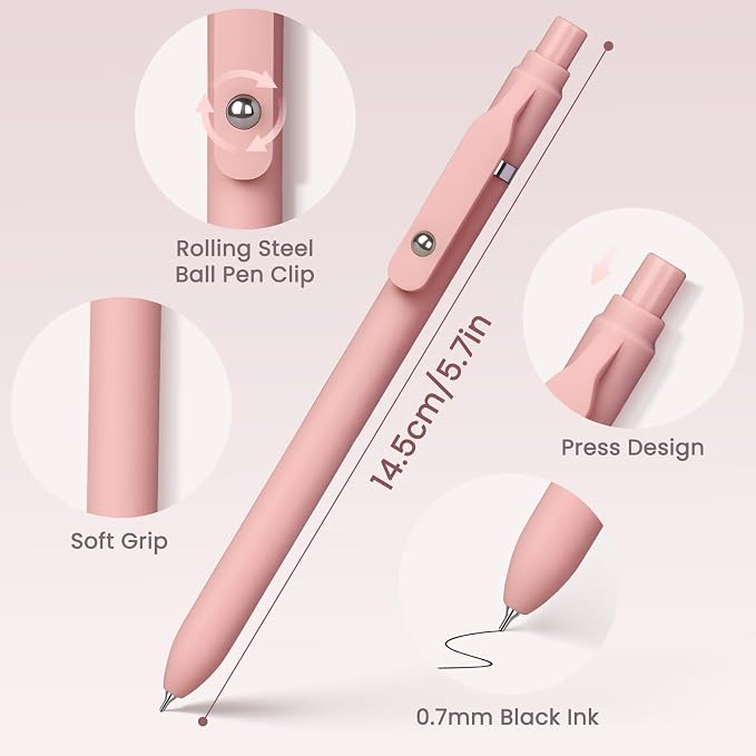 Sooez Gel Pens, 12 Pcs 0.7mm Black Ink Pens, Quick Dry Medium Point | Smooth Writing Pens, Retractable Cute Pens for Journaling Note Taking, Fancy Pen Set Gifts for School Office Women