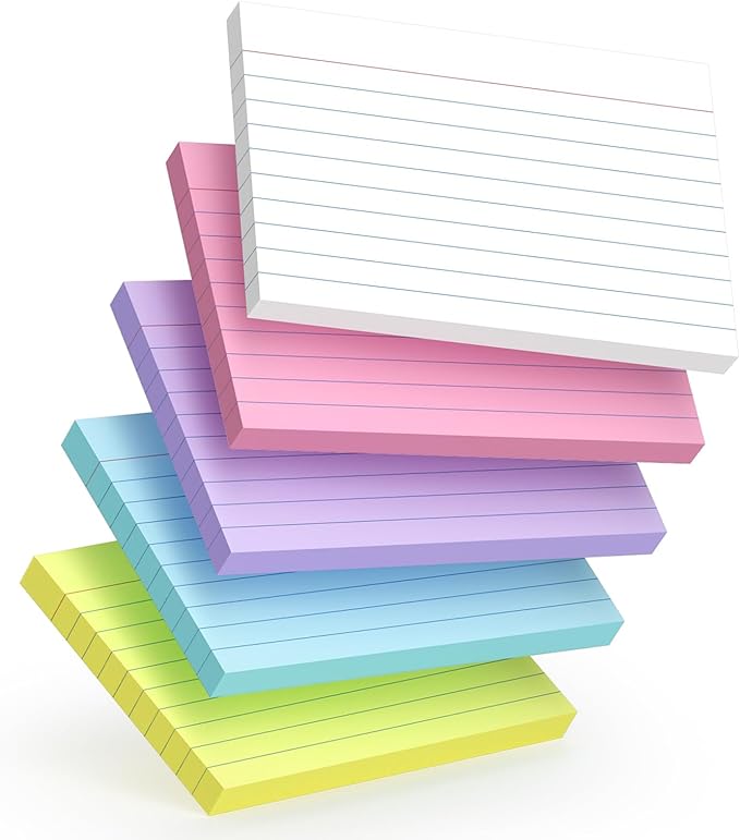 200 Count Colored Index Cards 4x6 Inch, Flash Cards (40 Sheets Each), Note Taking for Students, Teachers, Professionals, Study Note Cards for Office Home School