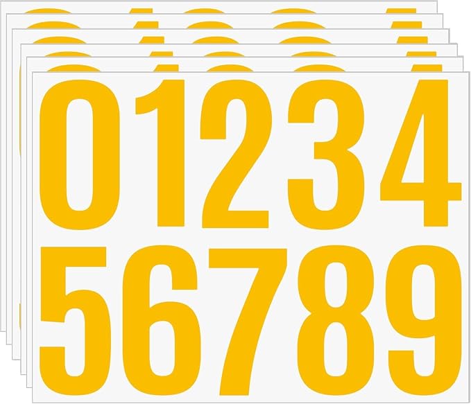 Outdoor Number Stickers 4 Inch, 6 Sheets High Visibility Vinyl Numbers for Inventory Labels, Moving Boxes, Tool Cabinets, Equipment Marking and Storage Solutions (Yellow)