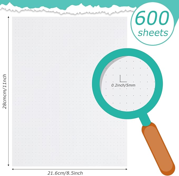 Sabary 600 Sheets Dot Cross Grid Graph Paper Loose Leaf, 8.5 x 11 Inches Letter Size Unpunched Dotted Grid Filler Paper Refills for Journaling, Drafting, Engineering Math, White (Novel Styles)