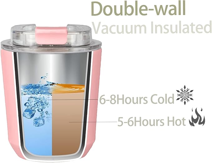 DEQIANG Travel Coffee Cup, Coffee Cup Travel with Lid, Insulated Coffee Mug for Hot & Cold Beverages, Great Gift Choice for Coffee Lovers, Office Workers, Hikers & Commuters (Pink, 8.5 oz)