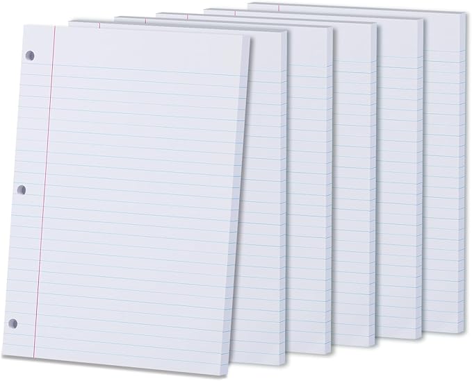 300 Sheets Loose Leaf Paper 8" x 10.5" College Wide Rule Filler Notebook Paper 3-Hole Punched White Lined Paper for 3-Ring Binders Notepad Writing Note-Taking Ideal for Home, School, Office