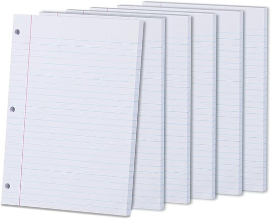300 Sheets Loose Leaf Paper 8" x 10.5" College Wide Rule Filler Notebook Paper 3-Hole Punched White Lined Paper for 3-Ring Binders Notepad Writing Note-Taking Ideal for Home, School, Office