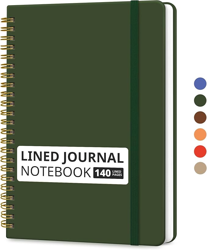 Taja Lined Spiral Journal Notebook for Women & Men, 140 Pages, College Ruled Hardcover Notebook for Work & Note Taking, Journals for Writing, A5(5.7" x 7.9") – Dark Olive Green