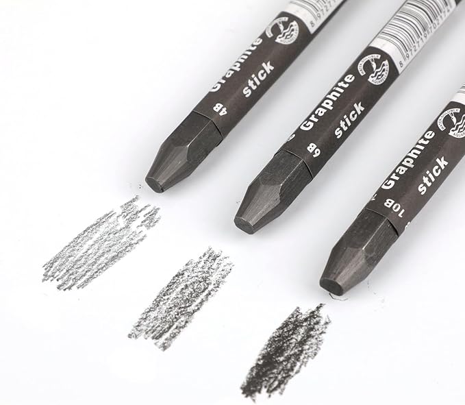 Graphite Sticks for Drawing- Water Soluble -Soft 4B 6B 10B, Artist Graphite Sticks Pencil Set for Sketching, Shading, Pack of 3 Pcs