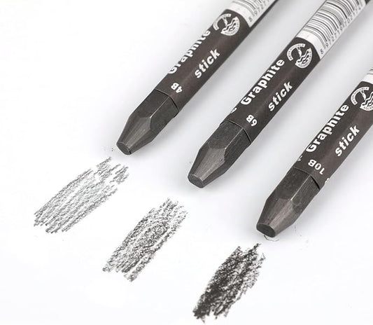 Graphite Sticks for Drawing- Water Soluble -Soft 4B 6B 10B, Artist Graphite Sticks Pencil Set for Sketching, Shading, Pack of 3 Pcs