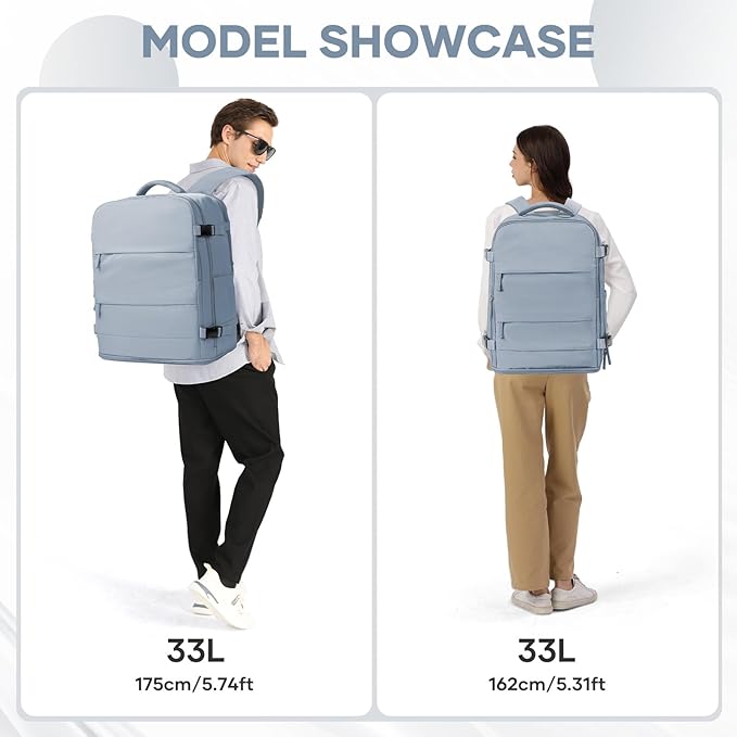 coowoz Large Travel Backpack Carry On for Women Man Waterproof Gym Backpack with Laptop Compartment Mochila de Viaje Teacher Personal Item Backpacks Rucksack Airplane Accessories Must Haves Gray Blue
