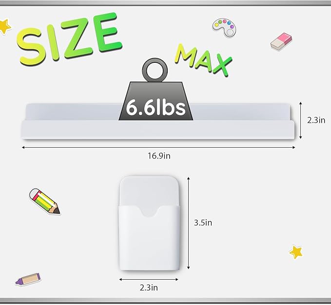 2 Pcs Magnetic Book Shelf for Whiteboard,Reusable Magnetic Book Holder and Pen Holder，Use for Classroom,Office, Refrigerator,School Supplies-White