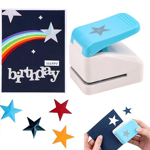 Star Hole Punch, 1.4 inch Star Paper Punch, 3D Embossing Lucky Stars Paper Cutter Puncher Lever Craft Punches Score Tools for Scrapbooking Crafting Journaling Craft DIY Card Making Arts Supplies