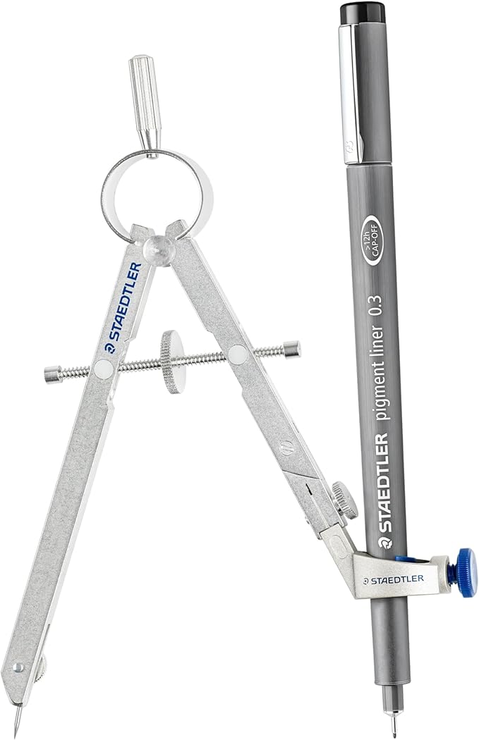 Staedtler Mars Comfort, Professional Drafting, Drawing Compass with Extension Arm, Draws Circles up to 19.5 Inch Diameter, Spring Bow Compass with Center Adjuster Wheel, 551 02