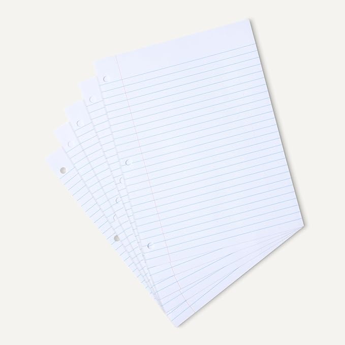 Amazon Basics Wide Ruled Loose Leaf Paper, 10.5" x 8", 100 Sheets, White, 6-Pack