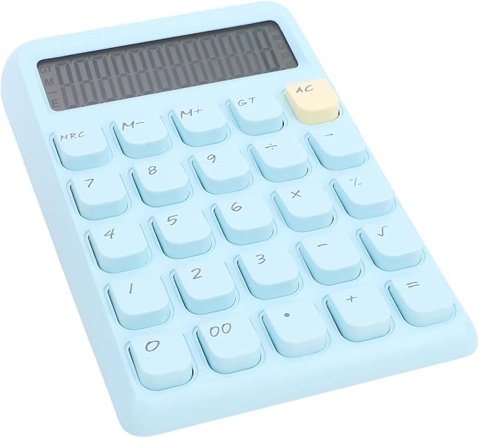 Focket 12 Digit Calculator, Solar Powered Large Display Calculator, Compact with High Sensitivity Mechanical Keys for School Office Home Use (Blue)