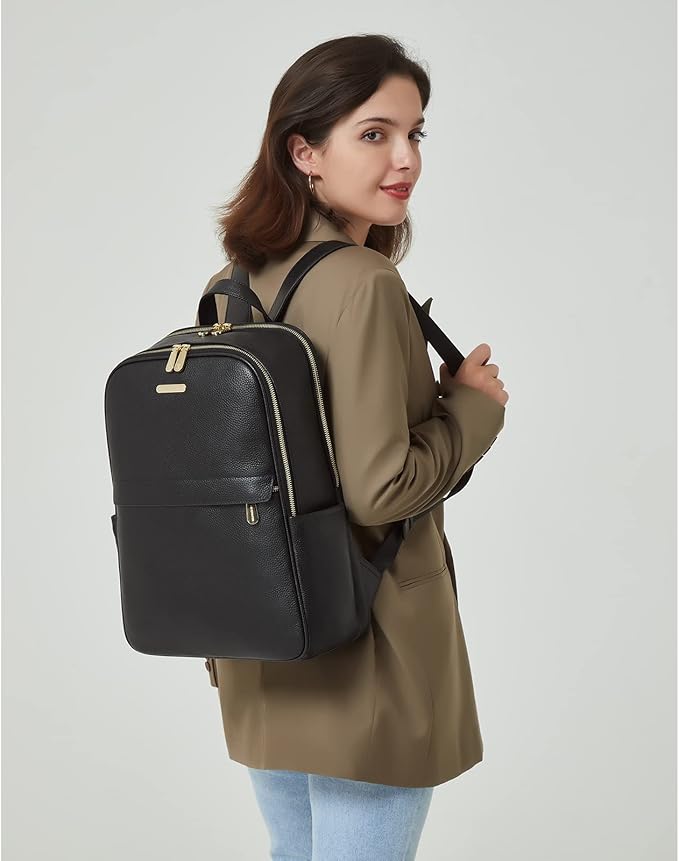 BOSTANTEN Genuine Leather 15.6 inch Laptop Backpack Purse for Women College Casual Backpack Travel Bag