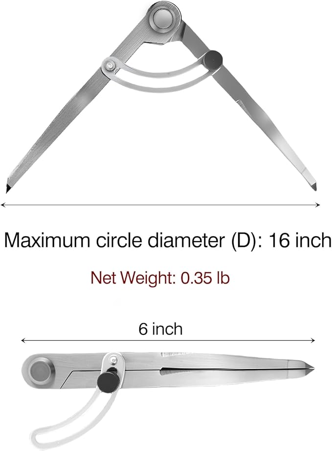 6 inch Professional Compass with Wing, Alloy Metal Divider, Compass Geometry Tool, Metal Leather Work Scribe Tool Woodworking Drafting Carpenter Compass for Geometry